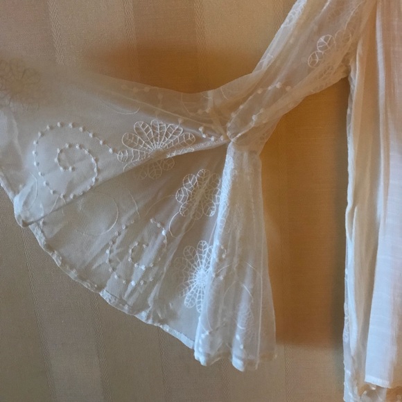 LOVE STITCH Sheer Lace Ivory Bell Sleeve Top - Picture 5 of 8